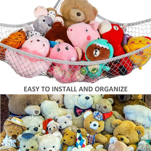  [아마존베스트]Meirenda Toy Hammock, Stuffed Animals Hammock Jumbo Toy Net Storage, Kids Sling Wall Mesh Corner Toy Net Organizer for Stuffed Animal (Pink, 70 inch)