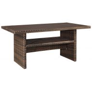 Signature Design by Ashley Ashley Furniture Signature Design - Salceda Outdoor Dining Table - Wicker - Faux Wood Top - Brown