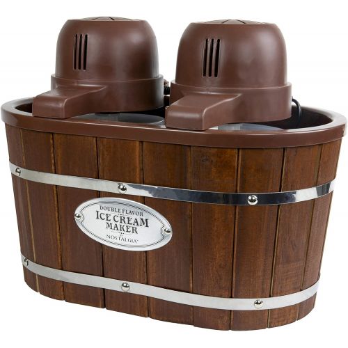  Nostalgia Double Flavor Electric Bucket Ice Cream Maker Makes 4-Quarts in Minutes, Frozen Yogurt, Gelato, Made From Real Wood, Includes Two 2-Qt Canisters: Kitchen & Dining