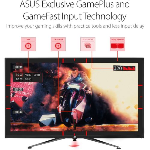 아수스 Asus ROG Strix XG438Q 43” Large Gaming Monitor with 4K 120Hz FreeSync 2 HDR Displayhdr 600 90% DCI-P3 Aura Sync 10W Speaker Non-Glare Eye Care with HDMI 2.0 DP 1.4 Remote Control,B