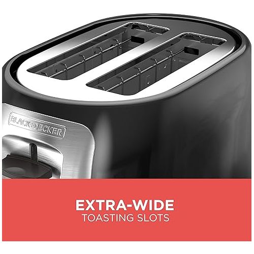  BLACK+DECKER 2-Slice Toaster, TR1278BD, Extra Wide Slots, 7 Shade Settings, 850 Watts, Frozen and Bagel Buttons