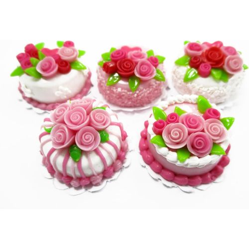  Wonder Miniature Dollhouse Miniatures Food Set 2cm 5 Mixed Rose Flower Cake Supply Charms 13702