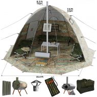 Camp Winter Tent with Wood Stove Pipe Vent. Hunting Fishing Outfitter Tent with Wood Stove. 4 Season Tent. Expedition Arctic Living Warm Tent. For Fishermen, Hunters and Outdoor Enthusi