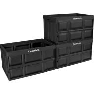 CleverMade 62L Collapsible Storage Bins - Durable Folding Plastic Stackable Utility Crates, Solid Wall CleverCrates, 3 Pack, Black