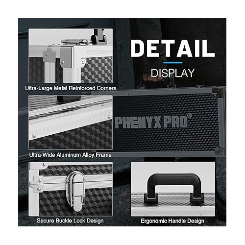  Phenyx Pro Large Size Carrying Case, Customizable Pre-Diced Foam, Aluminum Alloy Sturdy Build, Ideal for Wireless Mic System Storage & Camera Gear Transportation