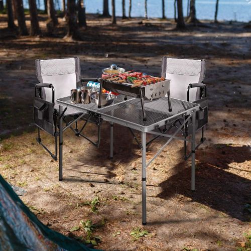  REDCAMP Folding Portable Grill Table for Camping, Lightweight Aluminum Metal Grill Stand Table for Outside Cooking Outdoor BBQ RV Picnic, Easy to Assemble with Adjustable Height Le