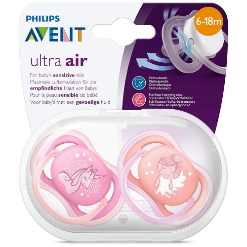 필립스 Philips Avent Ultra Air Soothers for Infants between 6 18 Months Maximum Air Circulation Twin Pack with Motif Girls