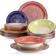 vancasso Albero Dinnerware Set for 6, Stoneware Dinnerware Set Handpainted Tableware, 18-Piece Multicolour Ceramic Combination Set with Dinner Plate/Dessert Plate/Soup Bowl, Rustic Chic Style