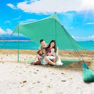 GYMAX Family Beach Tent, UPF50+ Portable Sunshade Shelter with Ground Pegs, Aluminum Poles & Carry Bag, Pop Up Canopy for Beach Picnic Camping Outdoor Activities (Green, 10)