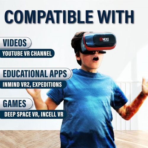  [아마존베스트]BNEXT VR Headset Compatible with iPhone & Android - Universal Virtual Reality Goggles for Kids & Adults - Your Best Mobile Games 360 Movies w/ Soft & Comfortable New 3D VR Glasses (Red)