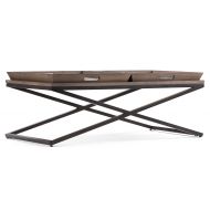 Simpli Home AXCDMN-01 Damien Solid Aged Elm Wood and Metal 50 inch wide Modern Industrial Coffee Table in Distressed Natural Elm