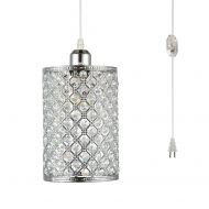 HMVPL Plug in Pendant Lighting Fixtures with Long Hanging Cord and Dimmer Switch, Modern Crystal Hanging Chandelier Sparkly Swag Ceiling Lamp for Kitchen Island Dining Table Bed-Ro