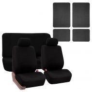 Custom FH Group FB050112 + F11300: Black Modern Flat Cloth Seat Covers and Black Rubber Floor Mats- Fit Most Car, Truck, SUV, or Van