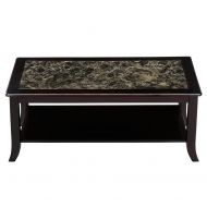 PrimaSleep PR18TB08D Black Marble-Like Top & Solid Wood Rectangular Coffee Tea Table Esppresso, Espresso