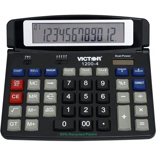  [아마존베스트]Victor 1200-4 12-Digit Large Professional Desktop Calculator, Battery and Solar Hybrid Powered Tilt LCD Display, Great for Home and Office Use, Black