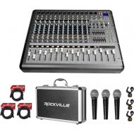 Rockville RPM1470 14 Channel 6000w Powered Mixer, USB/Effects+3 Mics+Case+Cables
