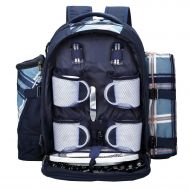 Apollo walker apollo walker Picnic Backpack Bag for 4 Person with Cooler Compartment, Detachable Bottle/Wine Holder, Fleece Blanket(45x53), Coffee Mugs,Plates and Cutlery (Blue)