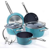 Nonstick Pot and Pan Cooking Set, REDMOND Kitchen Ceramic Cookware Set for Stovetops, Induction Cooktops, Dishwasher/Oven Safe, 8 Pieces, Blue