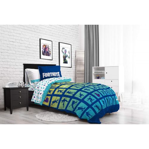  [아마존베스트]Jay Franco Fortnite Boogie Bomb 7 Piece Full Bed Set - Includes Reversible Comforter & Sheet Set - Super Soft Fade Resistant Microfiber Kids Bedding (Official Fortnite Product)