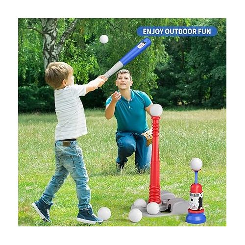  TEMI Baseball Tee, T Ball Set for Toddlers, Includes 6 Balls, Teeball Batting Tee,Pitching Machine, Outdoor Sport Toy Games for Boys & Girls, Kids Ages 3-12 Years