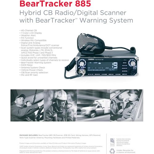  [아마존베스트]Uniden BEARTRACKER 885 Hybrid Full-Featured CB Radio + Digital TrunkTracking Police/Fire/Ambulance/DOT Scanner w/ BearTracker Warning System Alerts, 40-channel CB, 4-Watts power, 7