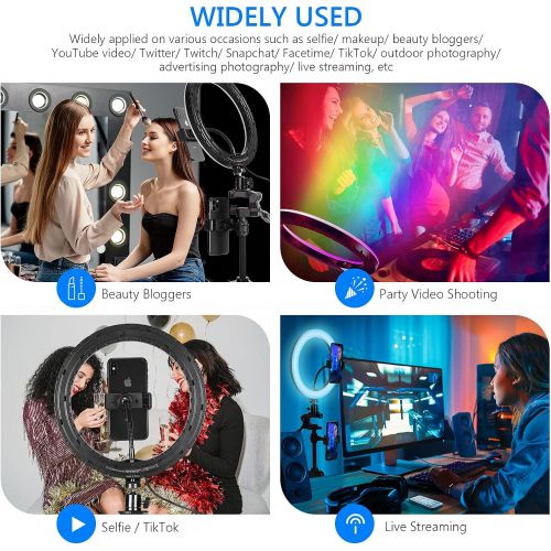 니워 [아마존베스트]Neewer 10-inch RGB Ring Light Selfie Light Ring with Tripod Stand & Phone Holder, Infrared Remote Control, Dimmable 16 Colors & 4 Flash Modes for Makeup/Live Streaming/YouTube/Tikt