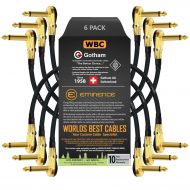 WORLDS BEST CABLES 6 Units - Gotham GAC-1-12 Inch - Ultra-Flexible Instrument Effects Pedal Patch Cable with Gold 1/4 Inch (6.35mm) Low-Profile, Right Angled TS Connectors - Custom Made by WORLDS BES