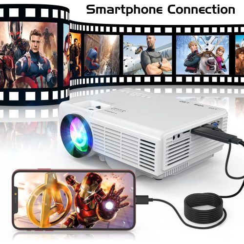  Latest Upgrade 7500Lumens Mini Projector for Outdoor Movies, Full HD 1080P 170 Display Supported, PS4,TV Stick, Smartphone, USB, SD Card Supported