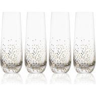 [아마존베스트]Trinkware Goldosa Stemless Champagne Flute Glasses With Gold Luster  Mimosa Glasses Set of 4  9oz