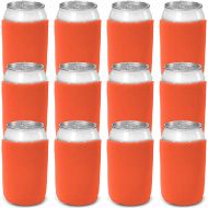 CSBD Beer Can Coolers Sleeves, Soft Insulated Reusable Drink Caddies for Water Bottles or Soda, Collapsible Blank DIY Customizable for Parties, Events or Weddings, Bulk (12, Orange