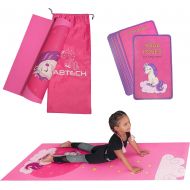 ABTECH Kids Yoga Mat Set - Fun Unicorn Yoga Mat for Girls - Comfortable - Chemical Free - Non-Toxic - Non-Slip - 60 X 24 X 0.2 Inches - w/ 12 Yoga Cards for Kids - Cute Carrier Bag