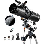 Telescope AOMEKIE 130EQ Newtonian Reflector Telescopes for Adults Professional Telescopes for Astronomy Beginners, Comes with 2X Barlow Lens Adjustable Tripod & Phone Adapter