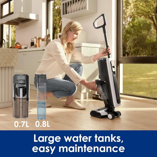  Tineco Floor ONE S5 Smart Cordless Wet Dry Vacuum Cleaner and Mop for Hard Floors, Digital Display, Long Run Time, Great for Sticky Messes and Pet Hair, Space-Saving Design, Black