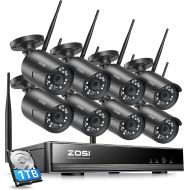 [아마존베스트]ZOSI 1080P Wireless Home Security Camera System, H.265+ 8CH CCTV Network Video Recorder (NVR) with Hard Drive 1TB and 8 x 1080P Auto Match WiFi IP Camera Outdoor Indoor,80ft Night