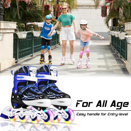  ANCHEER Inline Skates for Kids, Adjustable with Light Up Wheels Beginner Roller Fun Flashing Illuminating Roller Skates for Kids Boys and Girls 2 Colors and 3 Sizes
