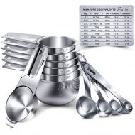 Measuring Cups, U-Taste Measuring Cups and Spoons Set of 15 in 18/8 Stainless Steel : 7 Measuring Cups and 7 Measuring Spoons with 2 D-Rings and 1 Professional Magnetic Measurement