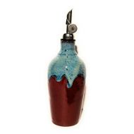 Hatfield Pottery Small Oil or Vinegar Bottle in Red Firebrick with Blue highlights