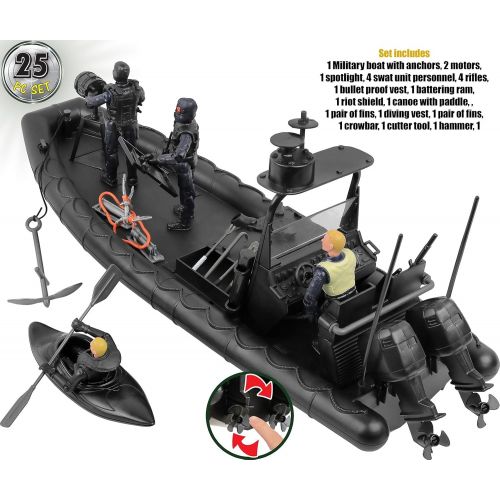  Click N Play Click N’ Play Military Elite Swat Unit Force Patrol Dinghy Boat 25 Piece Play Set with Accessories.