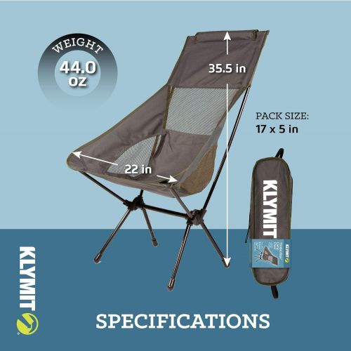  KLYMIT Timberline Camp Chair, Lightweight Backpacking Chair, Travel-Friendly, Comfortable, Durable Design, 225 lbs Capacity