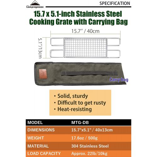 CAMPINGMOON 304 Stainless Steel Cooking Grates (L 15.8 x W 5.1) for Camping Stove Grill Campfire Open Fire with Carry Bag MTG-DB