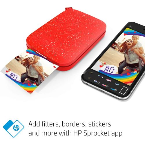 에이치피 HP Sprocket 200 Portable Photo Printer Instantly Print 2x3 Sticky-Backed Photos From Your Phone Cherry Tomato (1AS90A)