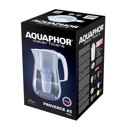  Aquaphor Provence White Water Filter with 1 A5 mg Filter Cartridge - Premium Glass Effect Water Filter Against Lime, Chlorine and Enriches Water with Magnesium