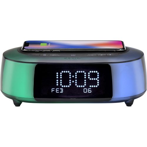  [아마존베스트]iHome iBTW281 Alarm Clock Radio Wake To Light Bluetooth Speaker with Color Changing and Wireless Qi Fast Charging Built-In Dual Alarm Digital Clock with Dimmer, Snooze, Battery Bac
