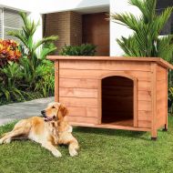 Tangkula Dog House, Outdoor Weather-Resistant Wooden Log Cabin, Home Pet Furniture, Pet House with Adjustable Feet & Removable Floor, Pet Dog House