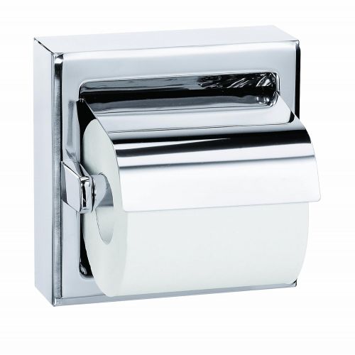  Bradley 5106-000000 Stainless Steel Surface Mounted Hinged Hood Single Roll Toilet Tissue Dispenser, 6-3/8 Width x 6-3/8 Height