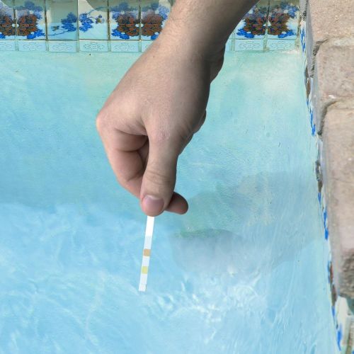 인텍스 Intex 15ft X 48in Easy Set Pool Set with Filter Pump, Ladder, Ground Cloth & Pool Cover & Poolmaster 22211 Smart 4-Way Swimming Pool and Spa Water Chemistry Test Strips, 1 Pack, Wh