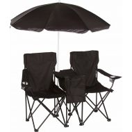 Best Trademark Innovations Double Folding Camp and Beach Chair with Removable Umbrella and Cooler