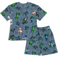 Minecraft Creeper Zombie Steve French Terry T-Shirt and Bike Shorts Outfit Set Little Kid to Big Kid