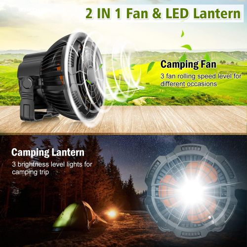  Fxexblin Camping Fan for Tent 2 in 1 Hanging Ceiling Fans Camp Light Remote Control USB Rechargeable Portable Lantern Power Bank for Outdoors Home Office Desk Car (Black)