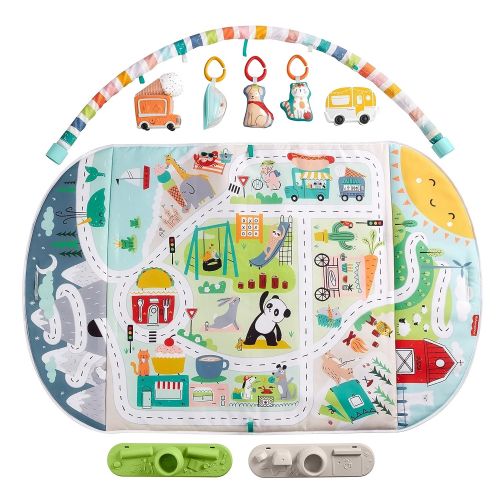  Fisher-Price Activity City Gym to Jumbo Playmat, Infant to Toddler Activity Gym with Music, Lights, Vehicle Toys & Extra-Large Playmat